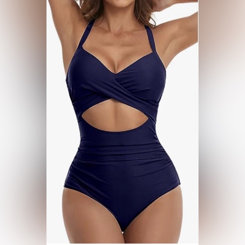NWT Eomenie One Piece Tummy Control Cutout High Waisted Back Swimsuit Size S/M